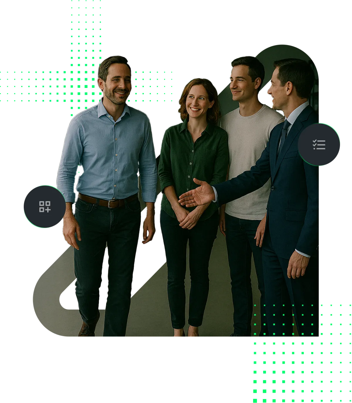 Gruppe von Menschen heißt eine neue Person willkommen